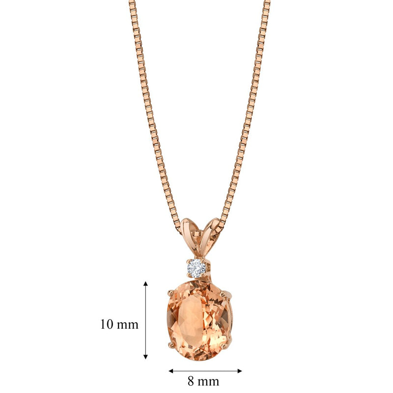 14K Rose Gold Oval Shape 2 Carats Morganite Diamond Pendant Necklace