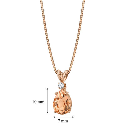 Morganite and Diamond Pendant Necklace 14K Rose Gold 1.75 Carats Pear Shape
