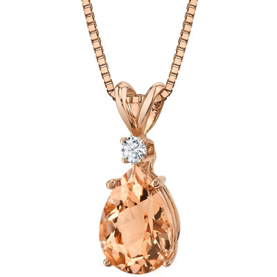 Morganite and Diamond Pendant Necklace 14K Rose Gold 1.75 Carats Pear Shape
