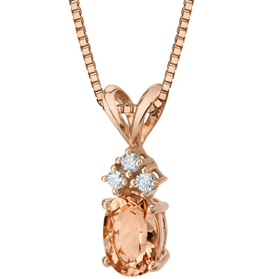 Morganite and Diamond Pendant Necklace 14K Rose Gold 0.75 Carat Oval