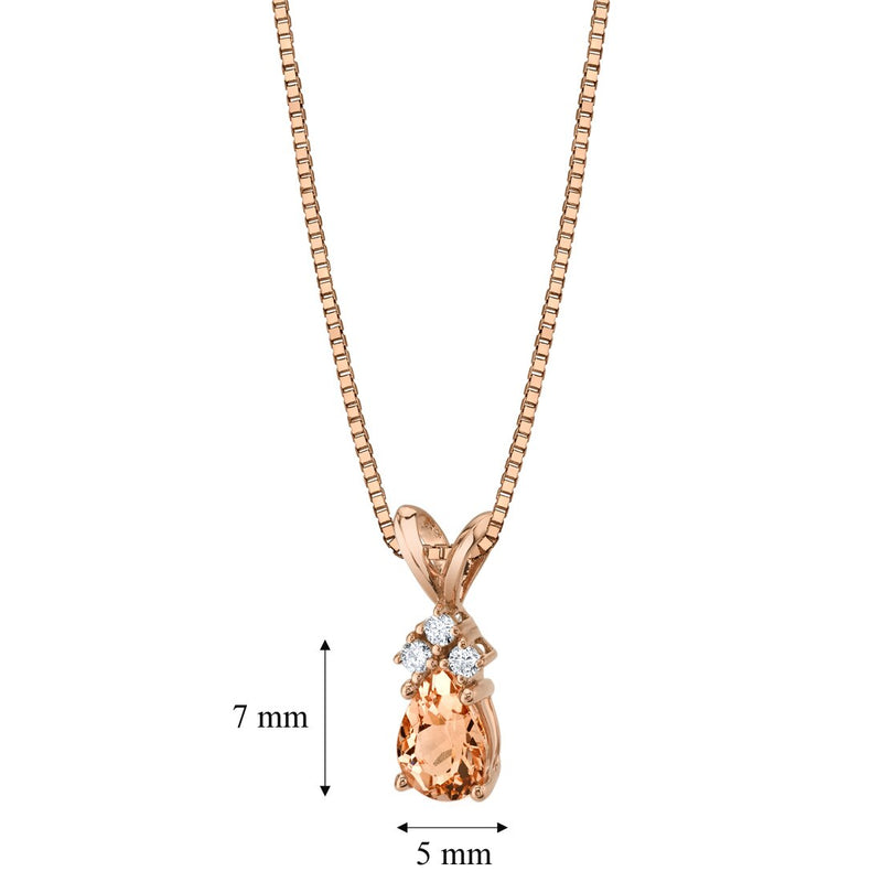 Morganite and Diamond Pendant Necklace 14K Rose Gold 0.75 Carat Pear Shape