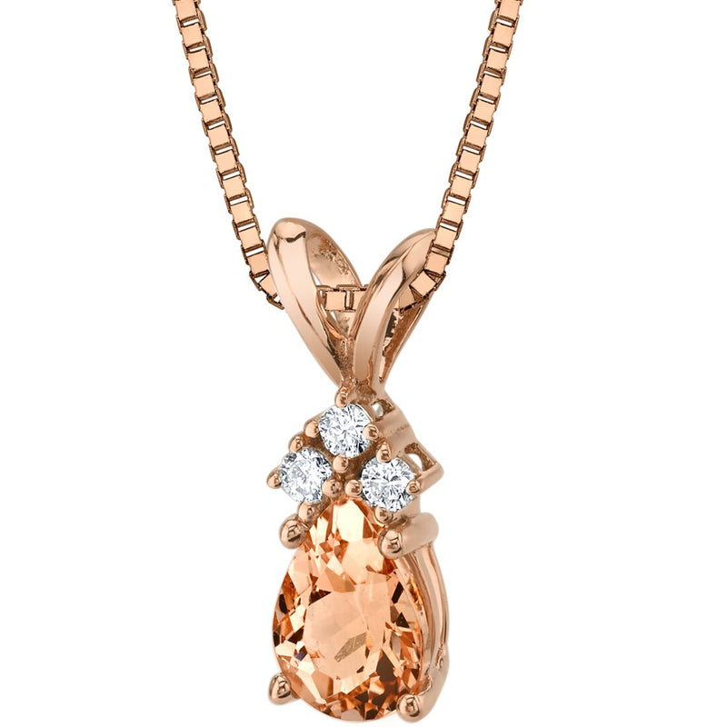 Morganite and Diamond Pendant Necklace 14K Rose Gold 0.75 Carat Pear Shape