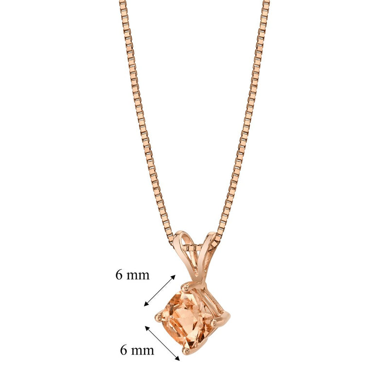 14K Rose Gold Cushion Cut 0.75 Carat Morganite Pendant Necklace