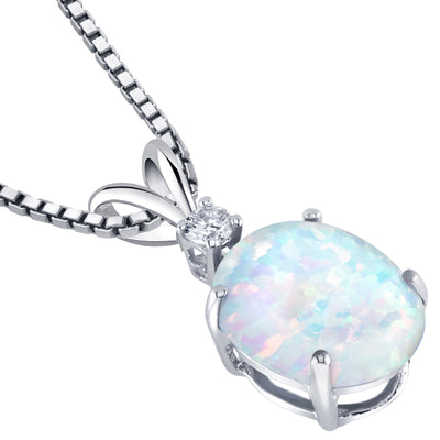 Opal and Diamond Pendant Necklace 14K White Gold 1 Carat Oval