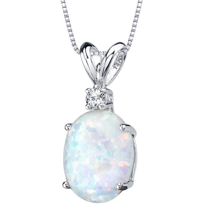 Opal and Diamond Pendant Necklace 14K White Gold 1 Carat Oval