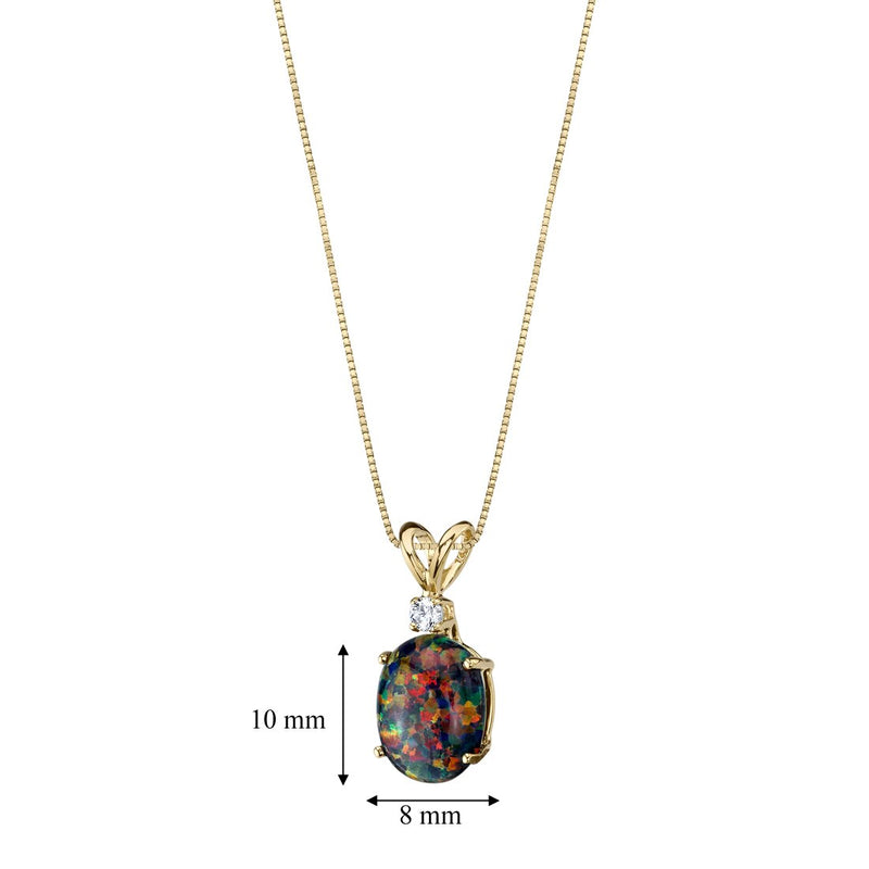 Black Opal and Diamond Pendant Necklace 14K Yellow Gold 1 Carat Oval