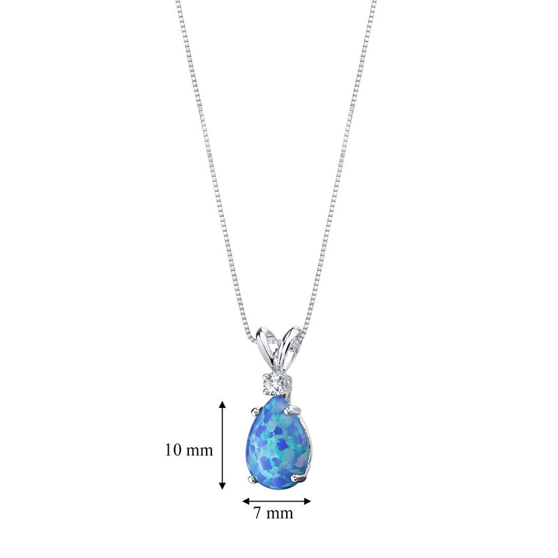 Blue Opal and Diamond Pendant Necklace 14K White Gold 1 Carat Pear Shape