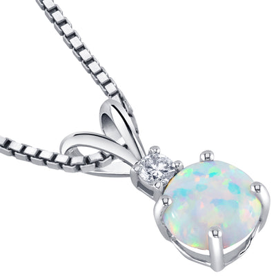 Opal and Diamond Pendant Necklace 14K White Gold 0.50 Carat Round