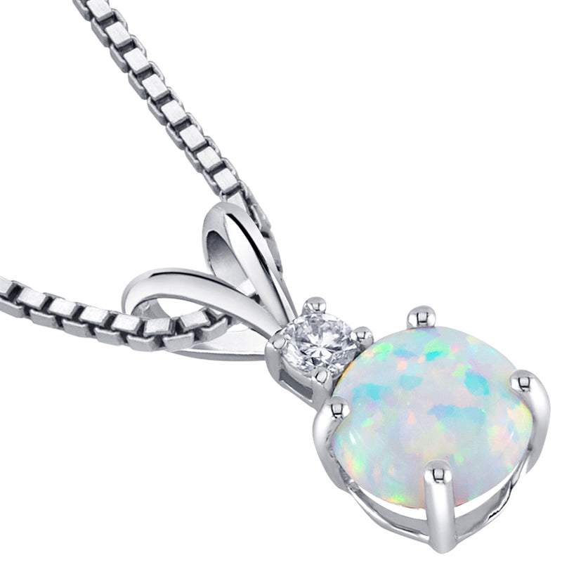 Opal and Diamond Pendant Necklace 14K White Gold 0.50 Carat Round