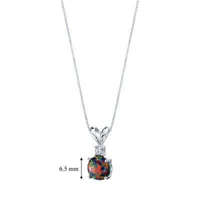 14K White Gold Created Black Opal Diamond Solitaire Pendant Necklace