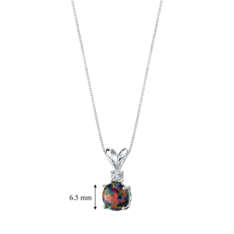 14K White Gold Created Black Opal Diamond Solitaire Pendant Necklace