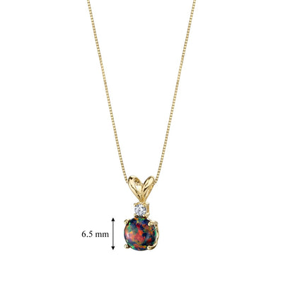 Black Opal and Diamond Pendant Necklace 14K Yellow Gold 0.50 Carat Round