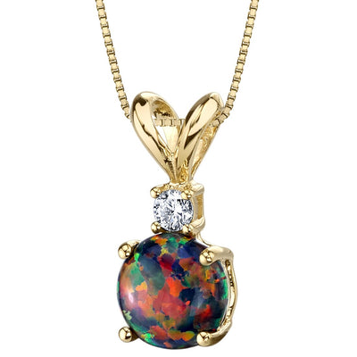 Black Opal and Diamond Pendant Necklace 14K Yellow Gold 0.50 Carat Round