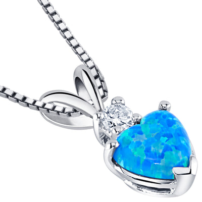 Blue Opal and Diamond Pendant Necklace 14K White Gold 0.50 Carat Heart Shape