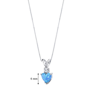 14 Karat White Gold Heart Shape Created Blue Opal Diamond Pendant P9860-dimensions