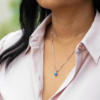 14 Karat White Gold Heart Shape Created Blue Opal Diamond Pendant P9860-model