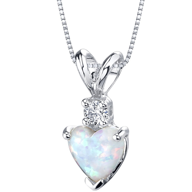Opal and Diamond Pendant Necklace 14K White Gold 0.50 Carat Heart Shape