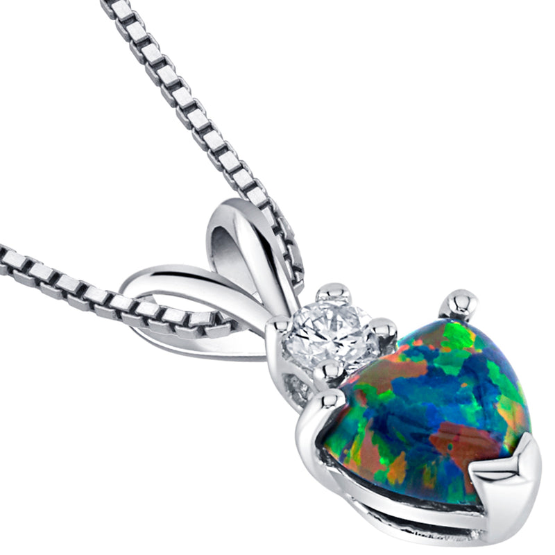 Black Opal and Diamond Pendant Necklace 14K White Gold 0.50 Carat Heart Shape