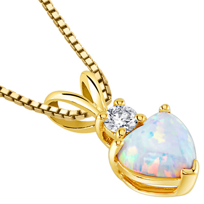 Opal and Diamond Pendant Necklace 14K Yellow Gold 0.50 Carat Heart Shape