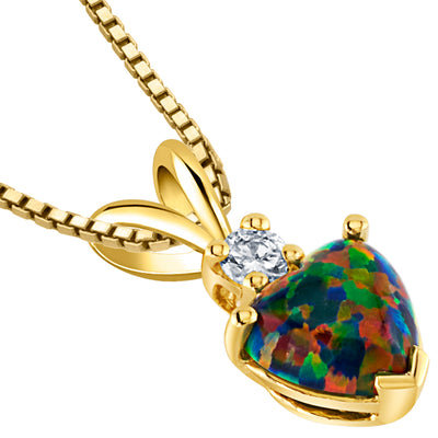 Black Opal and Diamond Pendant Necklace 14K Yellow Gold 0.50 Carat Heart Shape