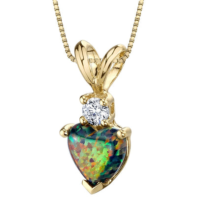 Black Opal and Diamond Pendant Necklace 14K Yellow Gold 0.50 Carat Heart Shape