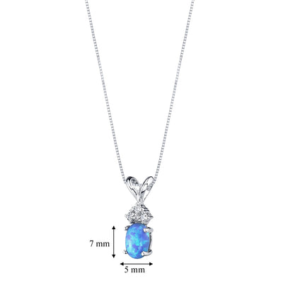 Blue Opal and Diamond Pendant Necklace 14K White Gold 0.50 Carat Oval