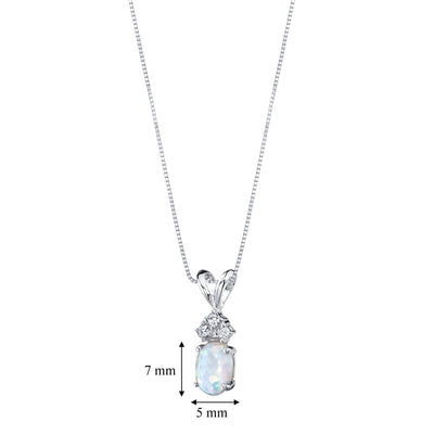 Opal and Diamond Pendant Necklace 14K White Gold 0.50 Carat Oval