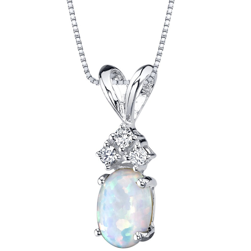 Opal and Diamond Pendant Necklace 14K White Gold 0.50 Carat Oval