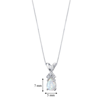 Opal and Diamond Pendant Necklace 14K White Gold 0.50 Carat Pear Shape