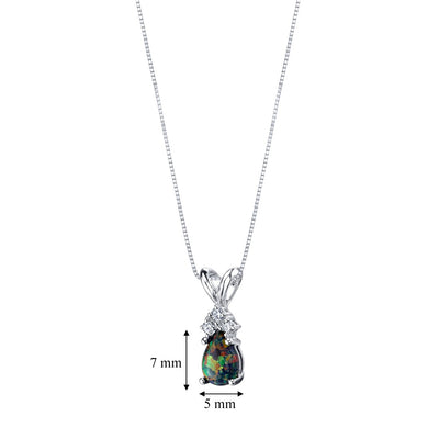 Black Opal and Diamond Pendant Necklace 14K White Gold 0.50 Carat Pear Shape
