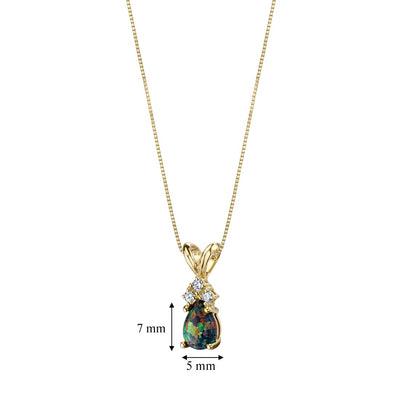 Black Opal and Diamond Pendant Necklace 14K Yellow Gold 0.50 Carat Pear Shape