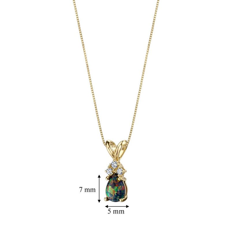 Black Opal and Diamond Pendant Necklace 14K Yellow Gold 0.50 Carat Pear Shape