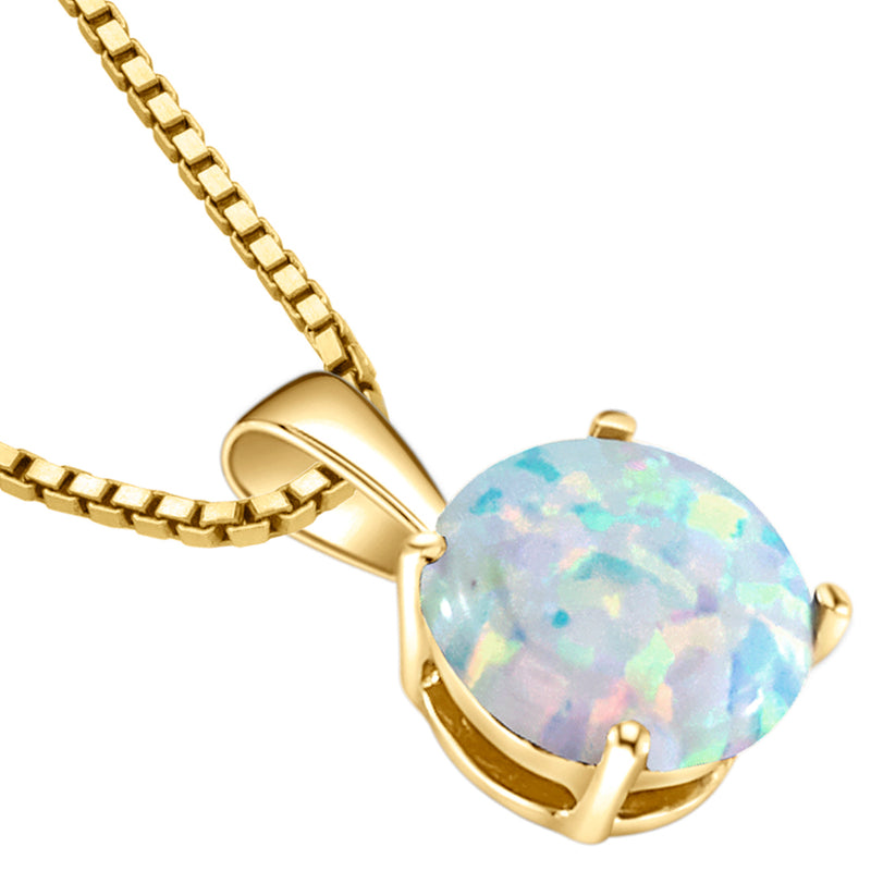 14K Yellow Gold Created Opal Solitaire Pendant Necklace Round Shape
