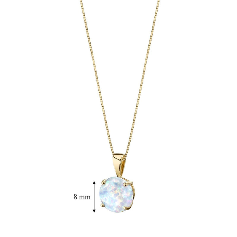 14 Karat Yellow Gold Created Opal Solitaire Pendant P9904-dimensions
