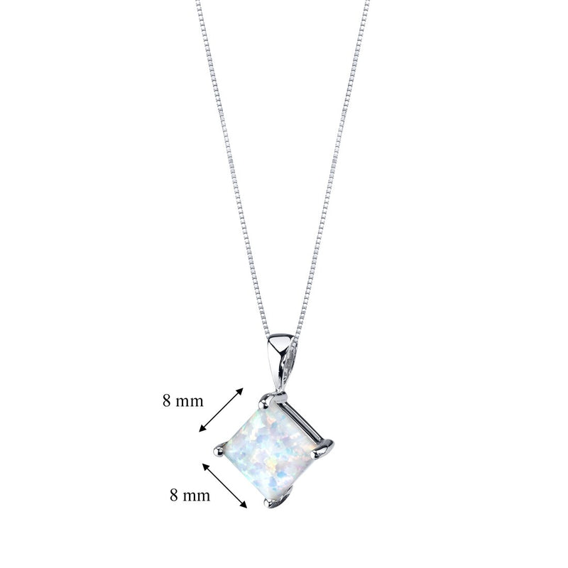 14K White Gold Created Opal Pendant Necklace Princess Cut