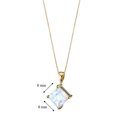 14K Yellow Gold Created Opal Pendant Necklace Princess Cut