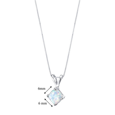14K White Gold Created Opal Pendant Necklace Cushion Cut