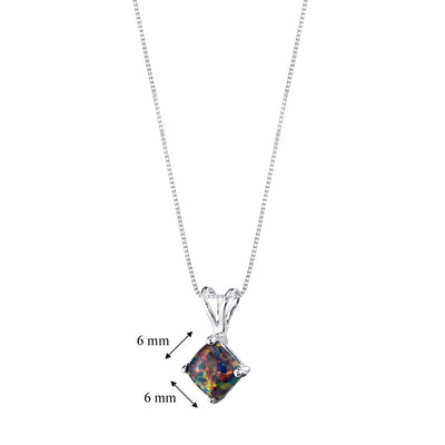 14K White Gold Created Black Opal Pendant Necklace Cushion Cut