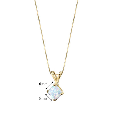 14K Yellow Gold Created Opal Pendant Necklace Cushion Cut