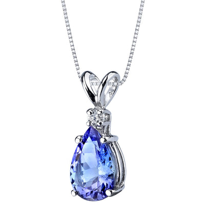 Tanzanite and Diamond Pendant Necklace 14K White Gold 2.25 Carats Pear Shape