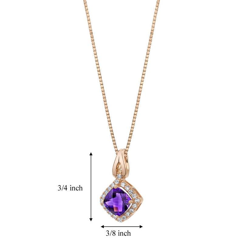 Genuine Amethyst 14K Rose Gold Cushion-Cut Halo Pendant