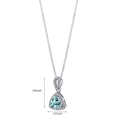Aquamarine Halo Pendant Necklace in 14k White Gold 1.50 Carats Trillion-Cut
