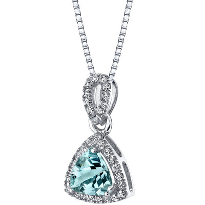 Aquamarine Halo Pendant Necklace in 14k White Gold 1.50 Carats Trillion-Cut
