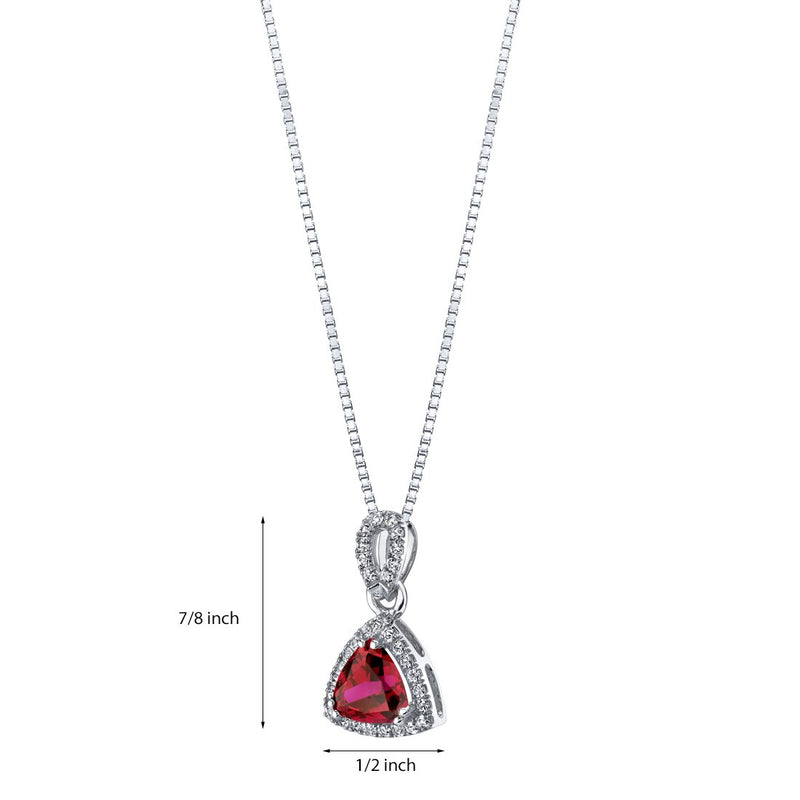 Created Ruby Halo Pendant Necklace in 14k White Gold 2.50 Carats Trillion-Cut