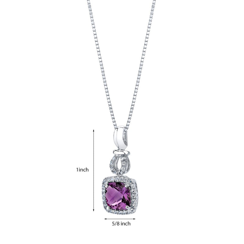 Amethyst Halo Drop Pendant Necklace in 14K White Gold 2 Carats Cushion Cut
