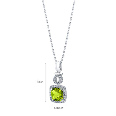 Peridot Halo Drop Pendant Necklace in 14K White Gold 2.50 Carats Cushion Cut