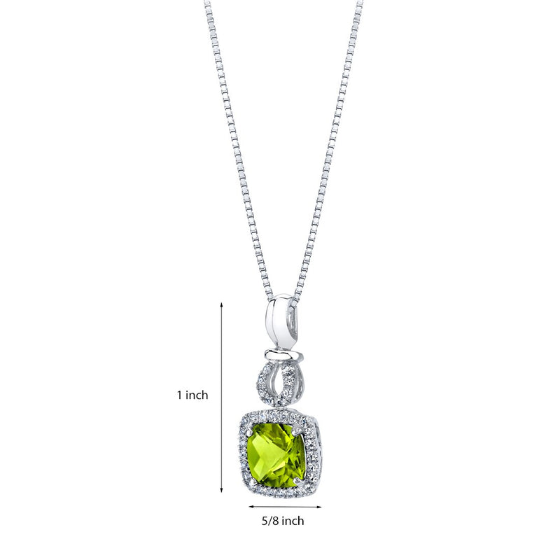 Peridot Halo Drop Pendant Necklace in 14K White Gold 2.50 Carats Cushion Cut