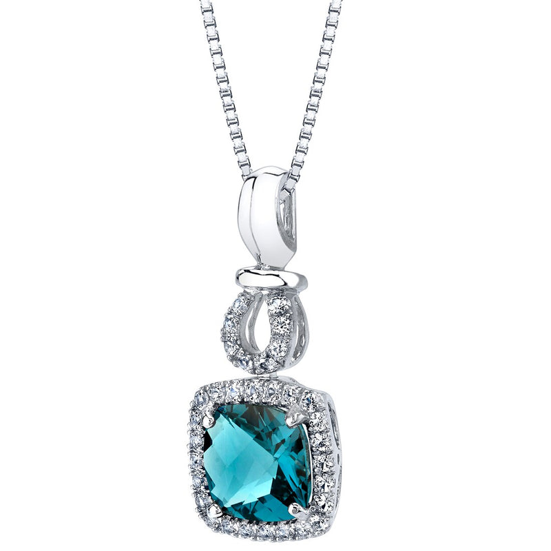 London Blue Topaz Halo Drop Pendant Necklace in 14K White Gold 2.50 Carats Cushion Cut