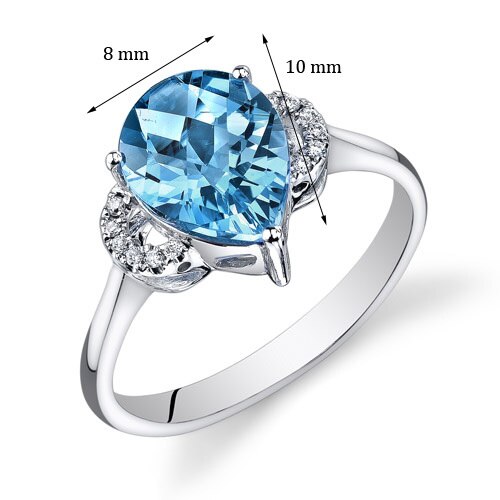 Swiss Blue Topaz Ring 14 Karat White Gold Pear Shape 2.25 Carat