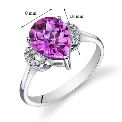 Pink Sapphire Ring 14 Karat White Gold Pear Shape 3 Carats